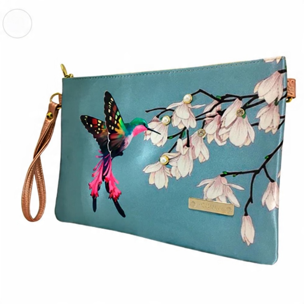 Chula Tulum Hummingbird Floral Blue Wristlet Clutch Pouch NWT - Picture 3 of 7